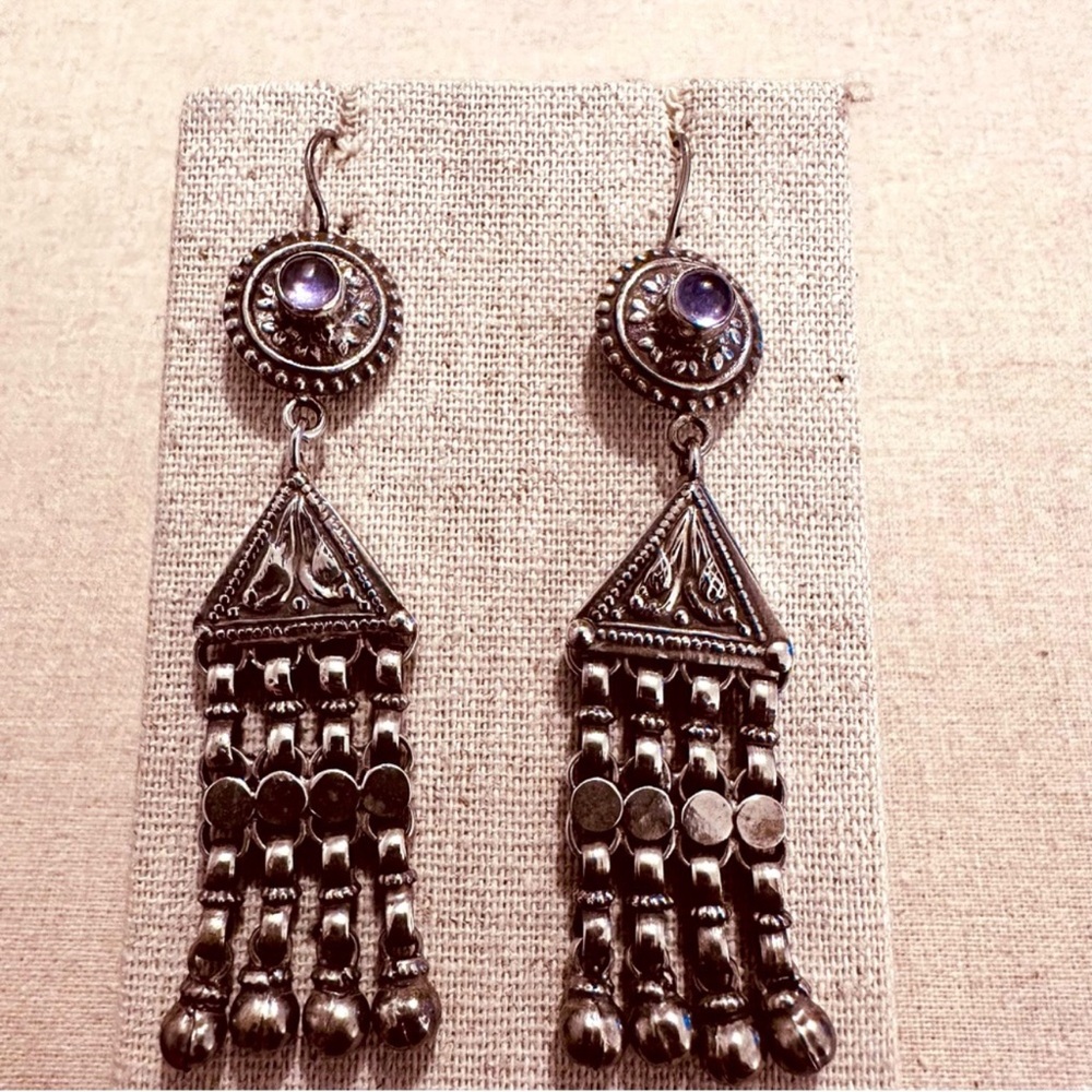 Vintage | Earrings | Vintage Afghan Silver Earrings with Amethyst - Picture 7 of 7